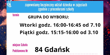 Powiększ grafikę: Plakat informujący o harmonogramie zajęć tanecznych GABI - informacje na fioletowo-różowym tle.