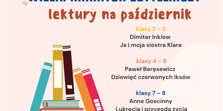 Powiększ grafikę: W lewym dolnym rogu książki poukładane jedna na drugą w różnej konfiguracji. Na górze i po prawej stronie tekst.