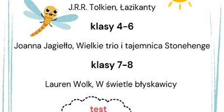 Powiększ grafikę: Lista lektur na marzec. Z prawej strony u góry słoneczko, po lewej pszczoła, na dole kwiaty.